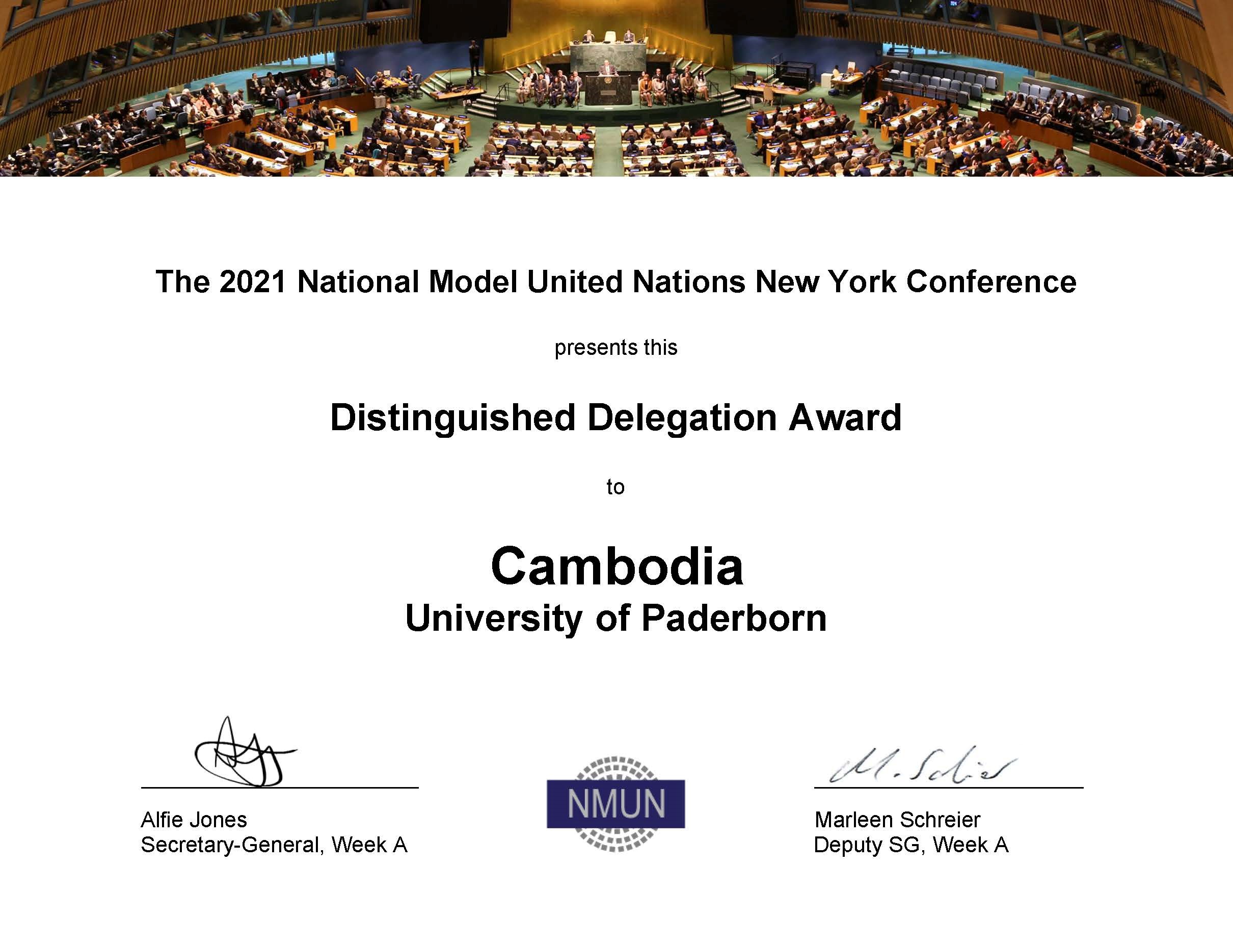 Distinguished Delegation Award, Quelle: PaderMUN