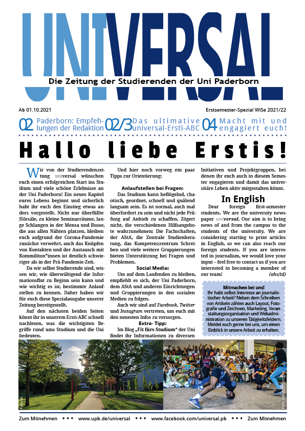 Titelbild der Erstsemesterspezialausgabe des aktuellen Wintersemesters